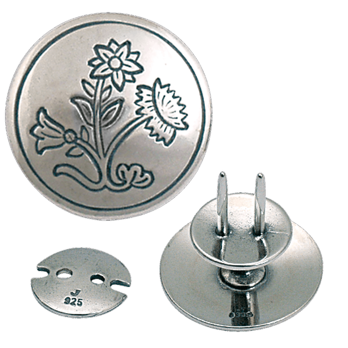 Bunadsølv knapp til kniv, oksidert 20 mm, nr. 583131