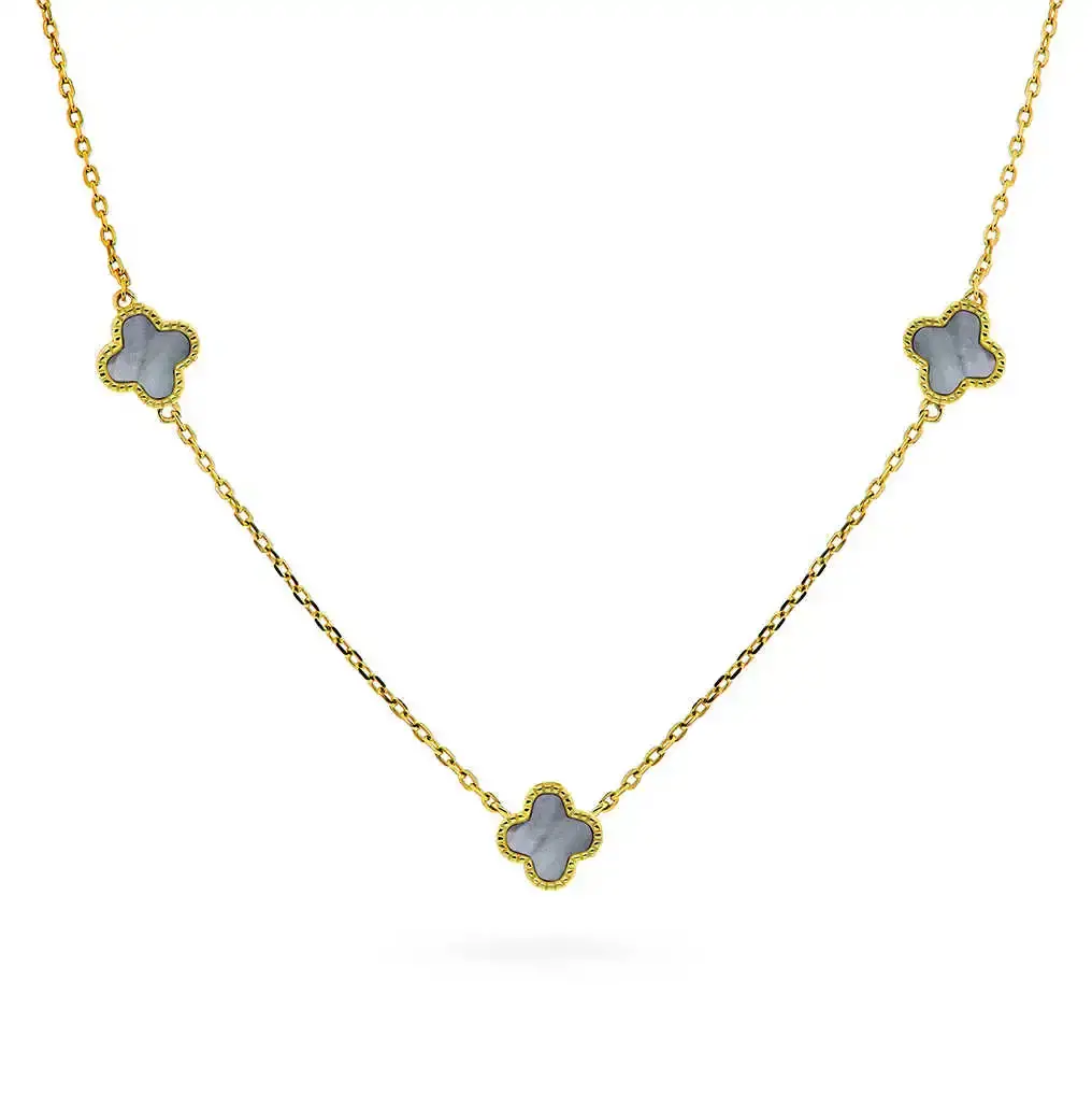 Smykke i sølv grå perlemor kløver.