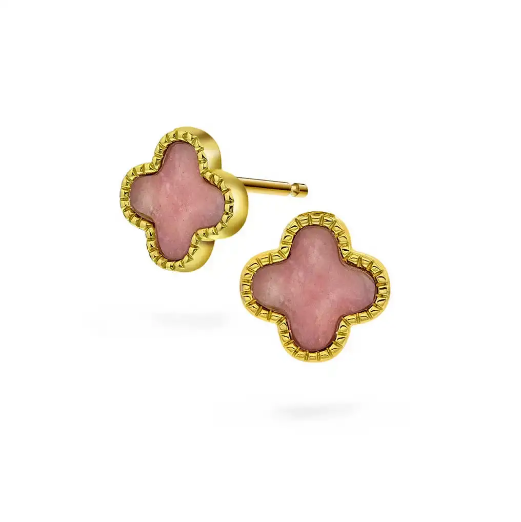 Øredobber i sølv med rosa kløver.