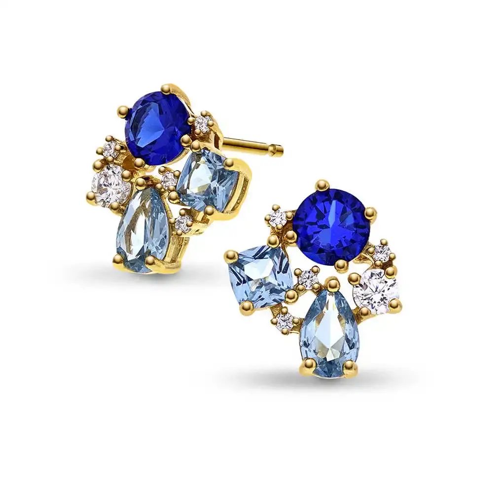 Elegante øredobber i forgylt sølv med blå zirkonia.