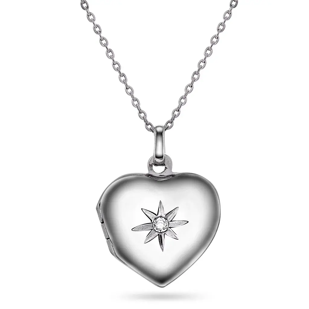 Medaljong i sølv med zirkonia.